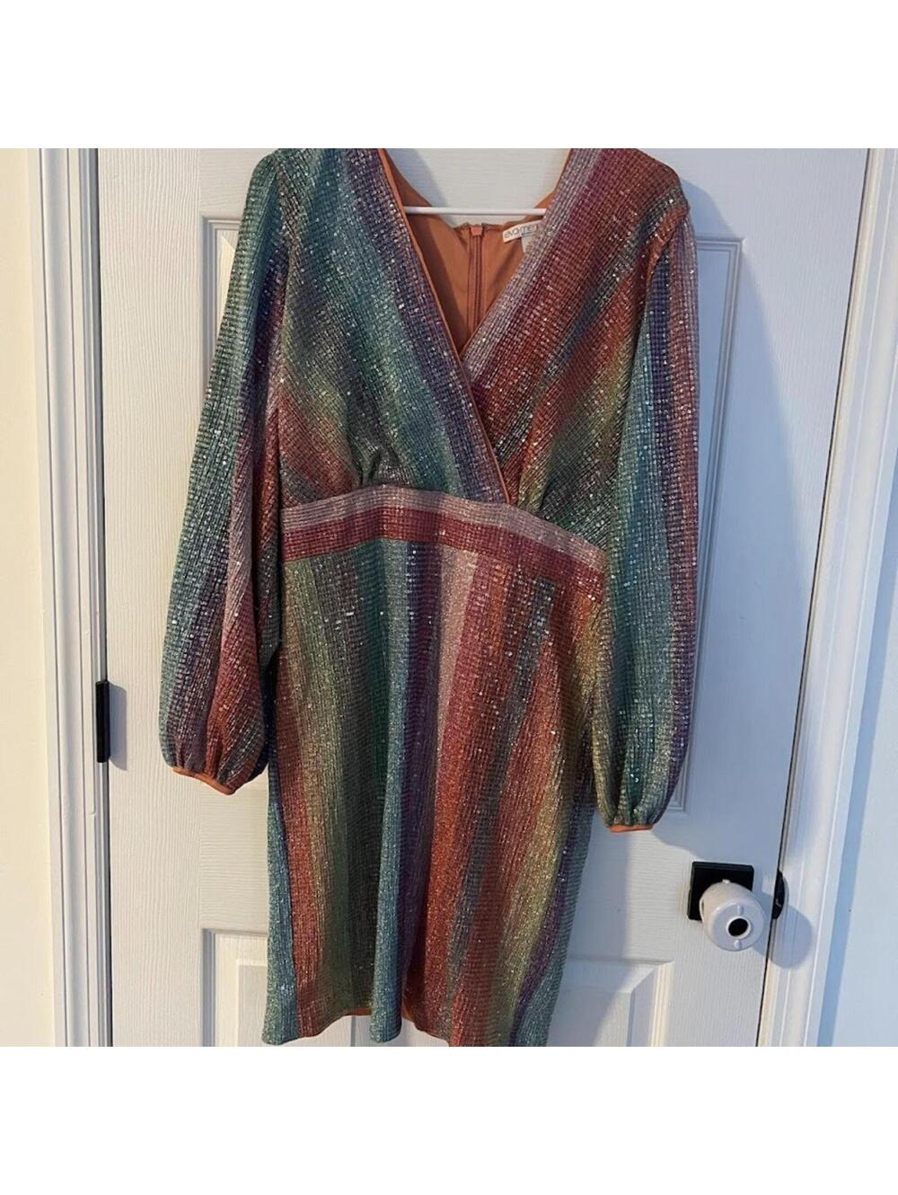 Eva Mendes Size L Sparkly Pale Rainbow Dress